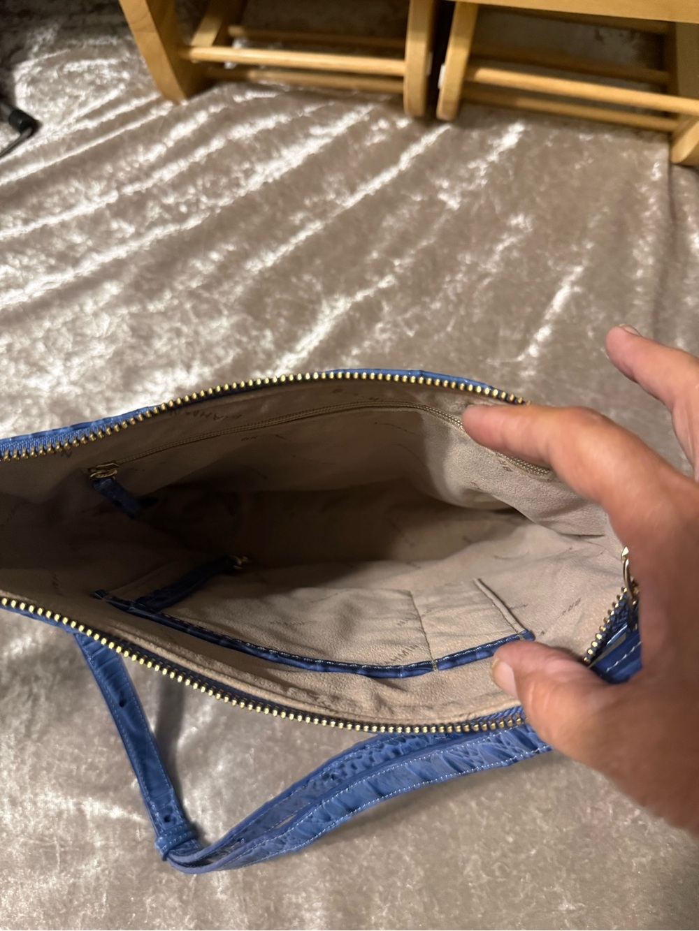 Brahmin Croc-Embossed Shoulder Bag in Deep Blue - Picture 3 of 5
